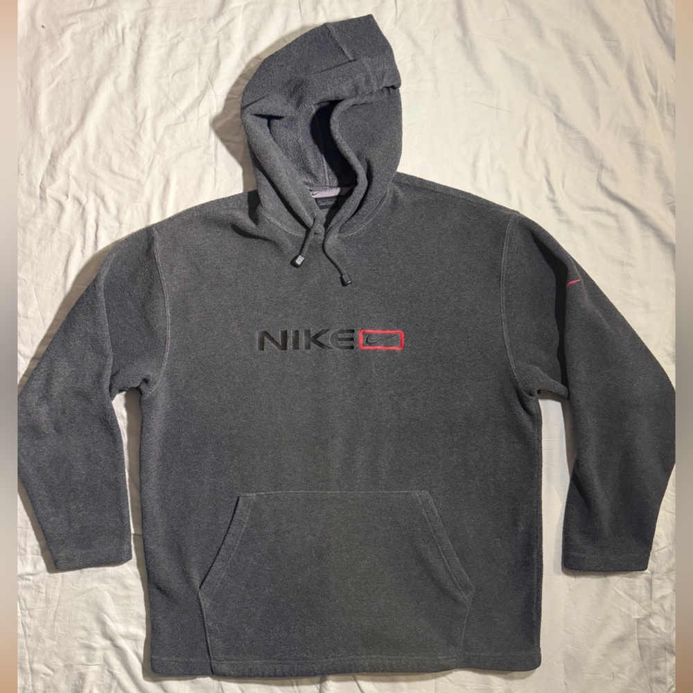 Nike Charcoal Hoodie with Red Accent Men’s Size Large 100% Polyester
